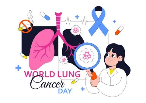 World Lung Cancer Day Vector Illustration Featuring Awareness Ribbon, Respi.. Stock Illustration