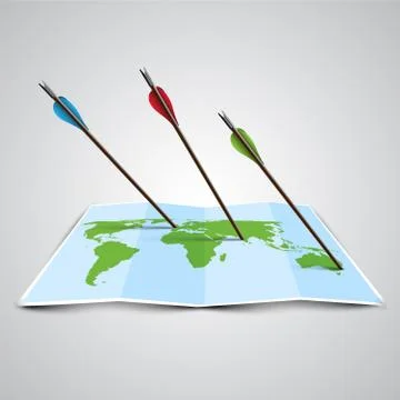 World map in 3D with arrows, vector. Stock Illustration