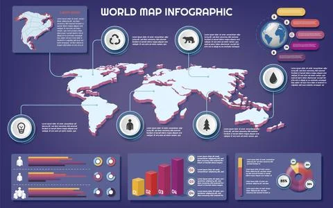World map. 3D globe template. People web technology for business network. Mod Illustrazione stock