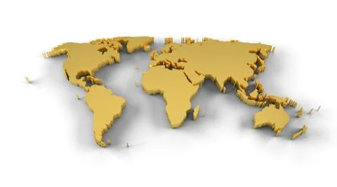 World map 3D gold with clipping path Stock Illustration