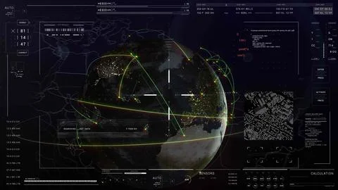World map 3D intro.Sci Fi cosmic technological cyberspace HUD. Global connection Stock Illustration