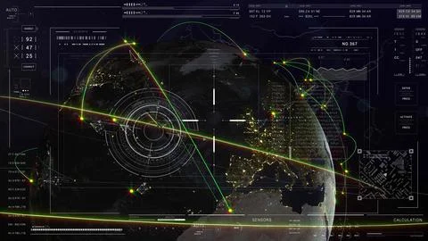 World map 3D intro.Sci Fi cosmic technological cyberspace HUD. Global connection Stock Illustration