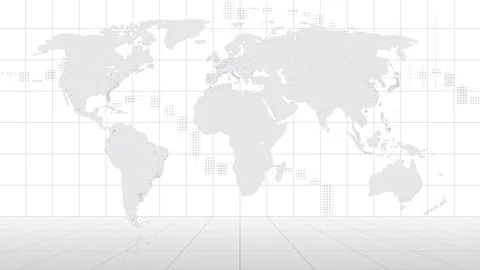 World map in 3D mesh space. Outline silhouette map of world. Gray sketch. Vector Stock Illustration