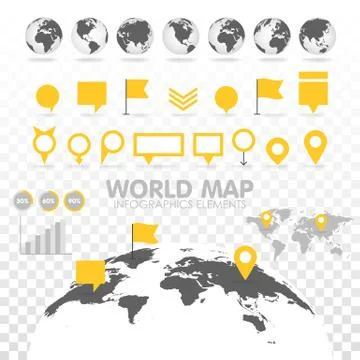 World map 3D with set of infographics elements. Illustrazione stock