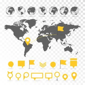 World map 3D with set of infographics elements. Stock Illustration