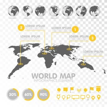World map 3D with set of infographics elements. Stock Illustration