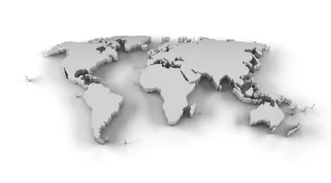 World map 3D silver with clipping path Stock Illustration