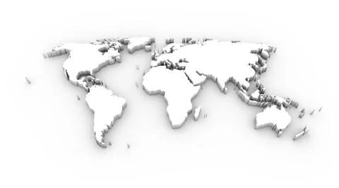 World map 3D white with clipping path Stock Illustration