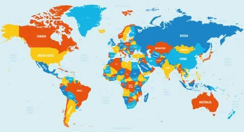 World map - 4 bright color scheme. High detailed political map of World with Stock-Illustration