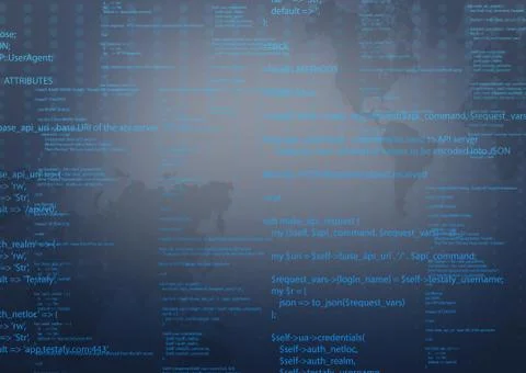 World map on an abstract background with computer code Stock Illustration