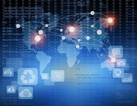 World map on an abstract background with icons Stock-Illustration