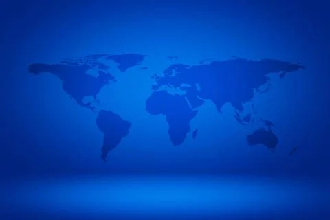 World map on Abstract Gradient Enchanted Blue Room Illustration Background. Stock Photos