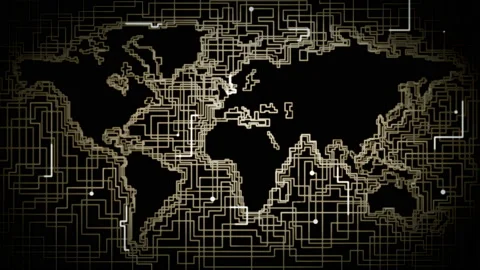 World map abstract lines ocean network cyber animation Stock Footage 109289350