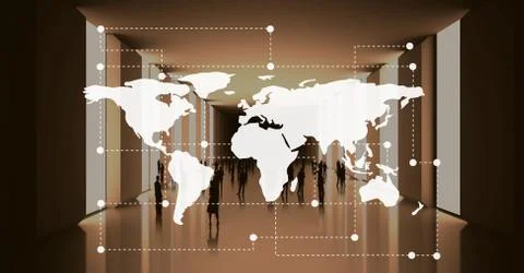 World map against office background Stock Photos