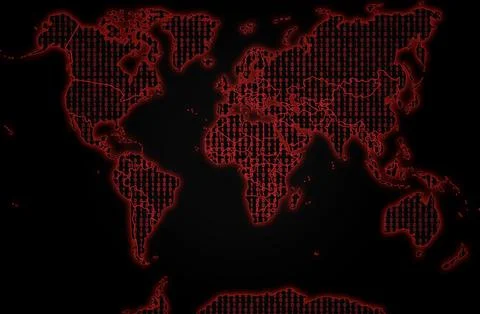 World map against a red binary code Illustrazione stock