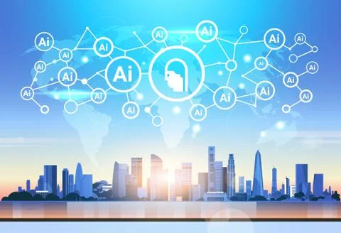 World map ai logo icon network futuristic interface artificial intelligence Stock Illustration