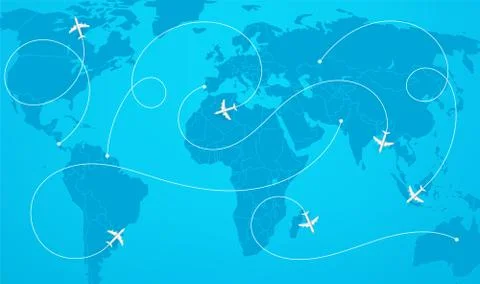 World map with aircraft paths vector illustration Stock Illustration