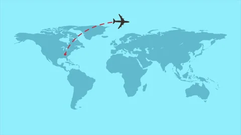 World map of airline airplane flight path. Travel around the world plane route Video stock 164922004
