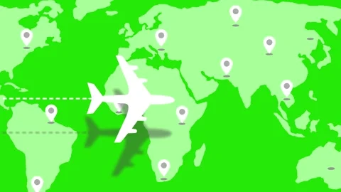 World Map with Airplane and Location Markers Animation Stock-Footage 317855466