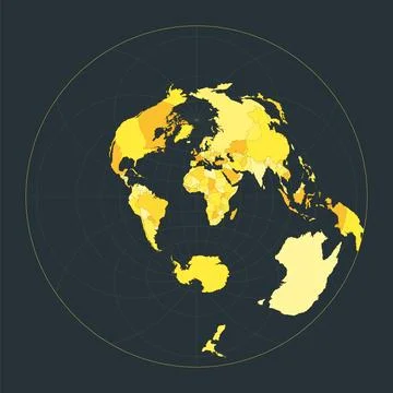 World Map. Airy's minimum-error azimuthal projection. Futuristic world illu.. Illustrazione stock