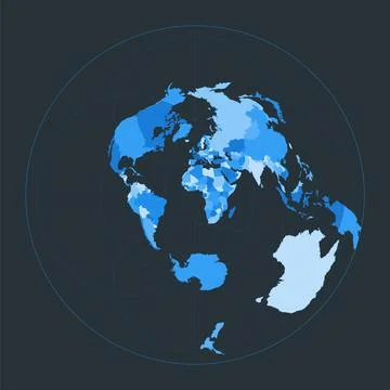 World Map. Airy's minimum-error azimuthal projection. Futuristic world illu.. Stock Illustration
