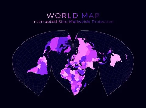 World Map. Alan K. Philbrick's interrupted sinu-Mollweide projection. Digit.. Illustrazione stock