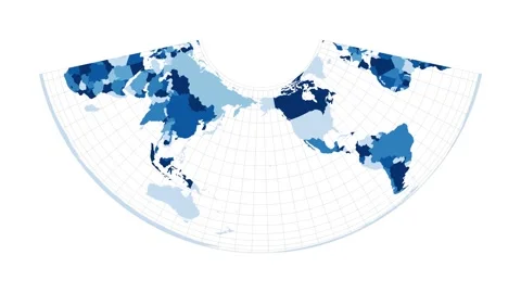 World Map. Albers conic equal-area projection. Loopable rotating map of the w... Stock Footage 225900978