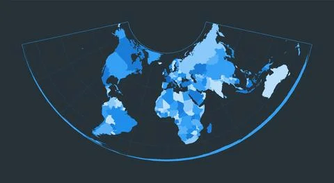 World Map. Albers conic equal-area projection. Futuristic world illustratio.. Stock Illustration