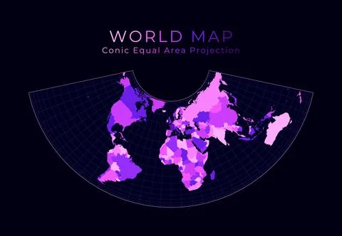 World Map. Albers conic equal-area projection. Digital world illustration. .. Stock Illustration