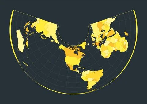 World Map. Albers equal-area conic projection. Futuristic world illustratio.. Ilustração Stock