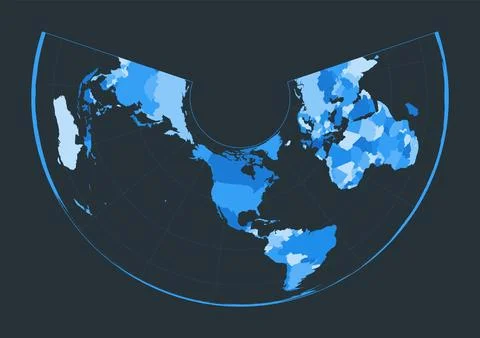 World Map. Albers equal-area conic projection. Futuristic world illustratio.. Stock Illustration