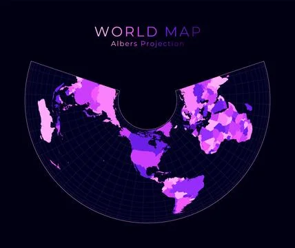 World Map. Albers equal-area conic projection. Digital world illustration. .. Stock Illustration