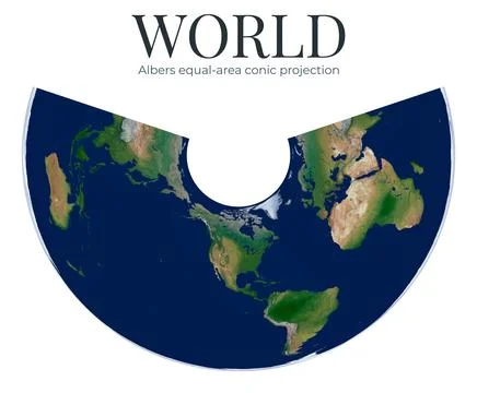 World Map. Albers equal-area conic projection. High Detail Physical Map of .. Ilustração Stock