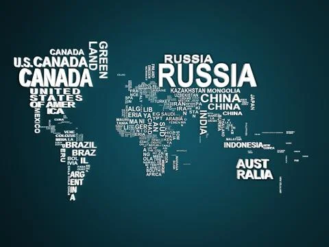 The world map with all states and their names 3d illustration on blue Stock Illustration