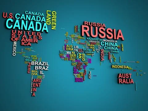 The world map with all states and their names 3d illustration on blue Stock Illustration