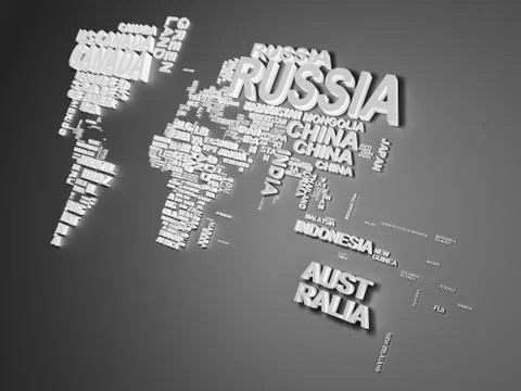 The world map with all states and their names 3d illustration on grey Stock Illustration