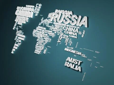 The world map with all states and their names 3d illustration on blue Stock Illustration