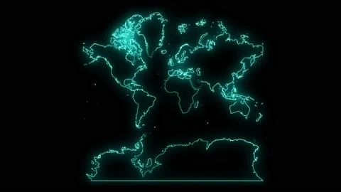 World map with all states or provinces glowing neon outline Stock Footage 171112654