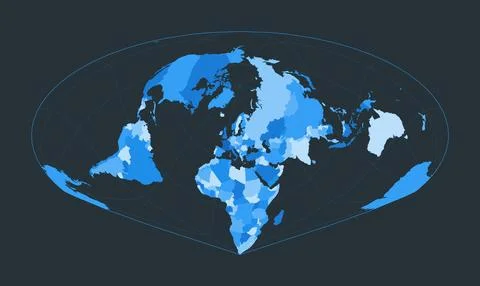 World Map. Allen K. Philbrick's Sinu-Mollweide projection. Futuristic world.. Stock Illustration