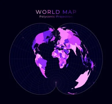 World Map. American polyconic projection. Digital world illustration. Brigh.. Stock Illustration