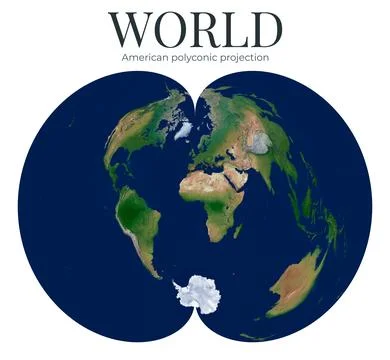 World Map. American polyconic projection. High Detail Physical Map of The W.. 스톡 일러스트