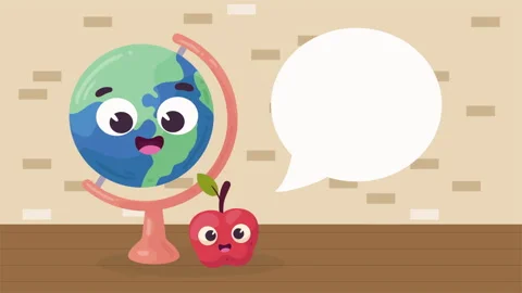 World map and apple kawaii characters animation Vidéo 223497752