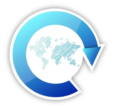 World map and arrows cycle illustration design over white Ilustração Stock