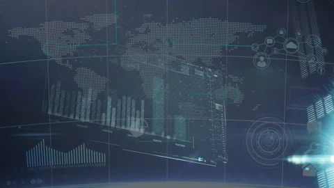 World map and bar graphs with data processing animation over digital interface Stock Footage 306637663