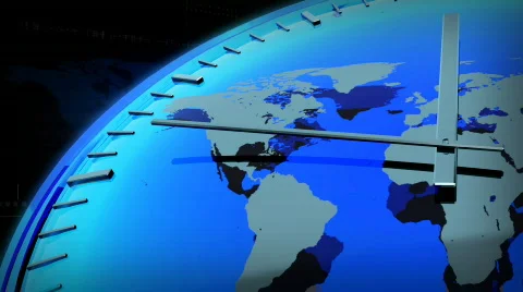WORLD MAP AND BLUE CLOCK Stock Footage 827572