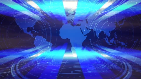 World map and blue lines with HUD elements in studio Stock Footage 196849044
