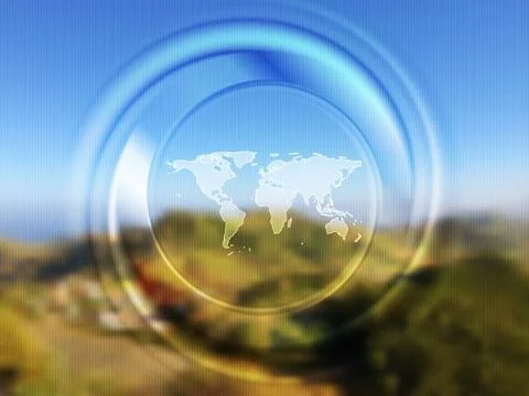 World map and blurred circle on landscape background World map and blurred... 스톡 사진