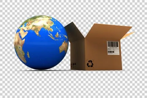 World map and brown box Illustration