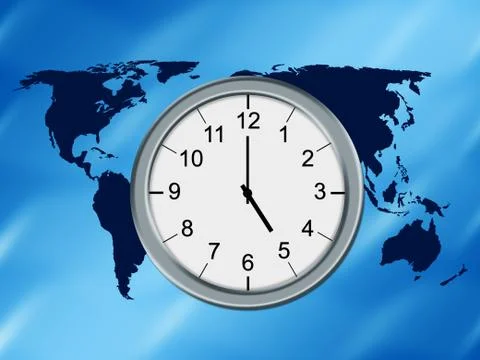 World map and clock Illustrazione stock