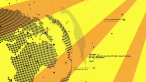 World map and coding text animation over yellow and orange background Stock Footage 306340121
